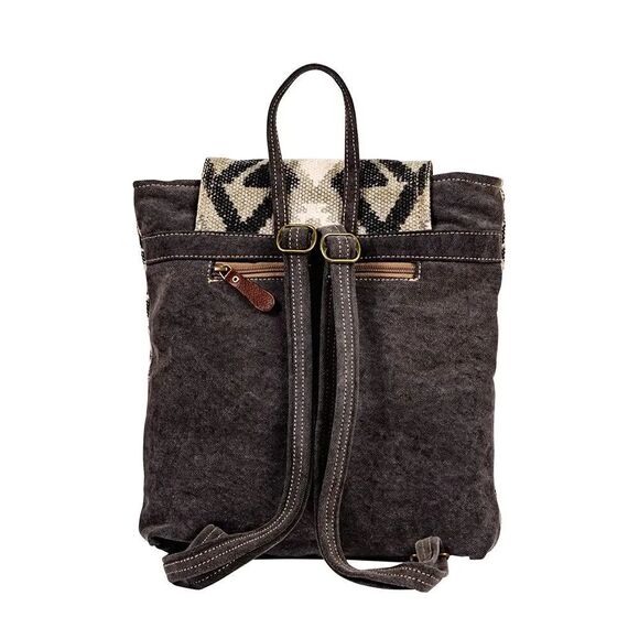 Myra Bag Handmade Arrowhead Backpack Upcycled Canvas & Cowhide Leather - Picture 10 of 13